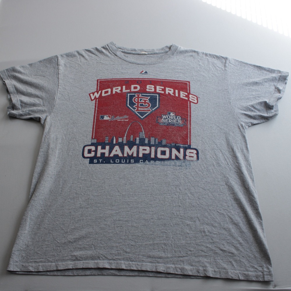 Majestic St. Louis Cardinals 2011 World Series Champions Shirt Gray XL MLB Pro